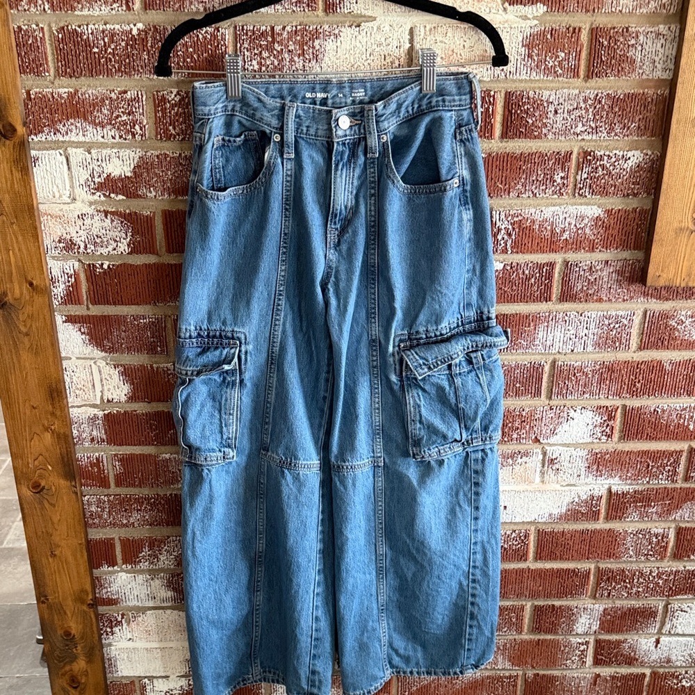 Old Navy Blue Denim High Rise Wide Leg Girls Jeans Size 14 Retro Baggy